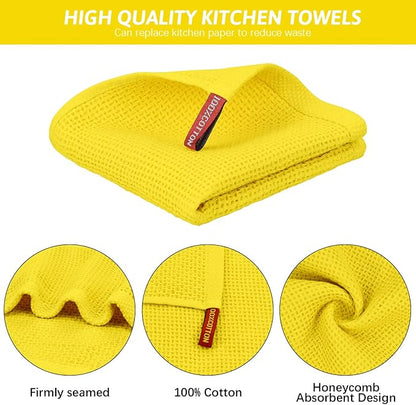 Nialnant 4 Pack Yellow Kitchen Dish Towels, 100% Cotton Waffle Weave Kitchen Dish Cloths for Washing Dishes, Soft Absorbent Dish Rags, Quick Drying Cleaning Rags - 12x12 in