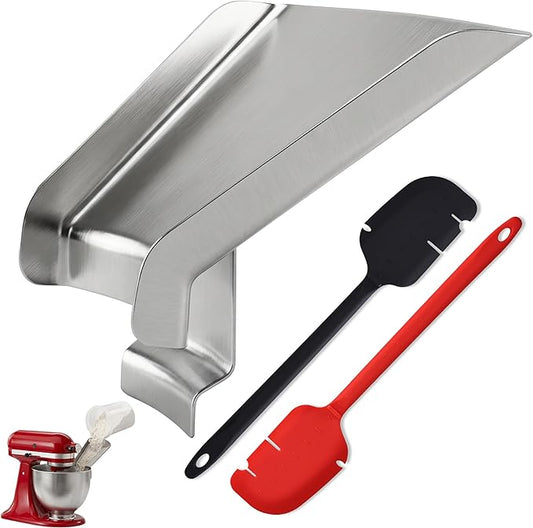 Pouring Chute for KitchenAid Mixer & Flour Funnel for Kitchen Aid Mixer – Silicone Spatula – Accessories & Attachments for 4.5-7Qt Tilt-Head Stand Mixers, 3-Piece w/ 2 Spatulas