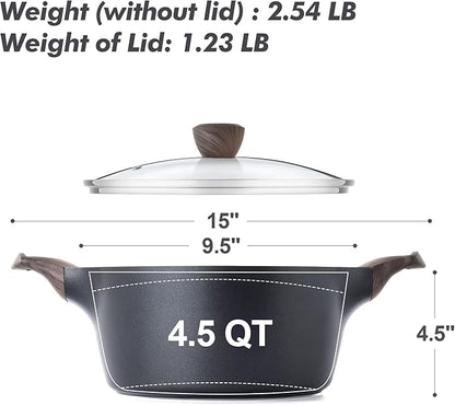 SENSARTE Nonstick Stock Pot with Lid, 2.6/4.5/6.6/8.5/11 QT Soup Pot Casserole Pot, Healthy Pasta Pot, Large Deep Cooking Pot, Big Sauce Pot Stew Pot, Induction Compatible, PFOA PFOS APEO Free, Black