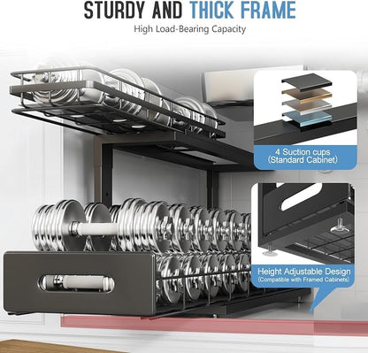 Under Sink Organizer Upgrade To Professional Rails,2-Tier Dual Pull Out Cabinet Storage,Height Adjustable Slide Out Drawers For Bathroom Kitchen,1 Pack-21"Dx12.8"-16.9"H,Black
