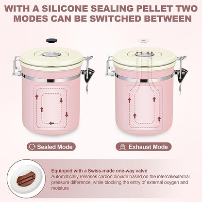 ShanSon Coffee Canister Airtight, Stainless Steel Bean Storage Container with Date Tracker & Scoop, Grounds Sugar Flour Tea Cereal Fits Kitchen Pantry, Ideal Gift for Coffee Lovers,22oz, Pink