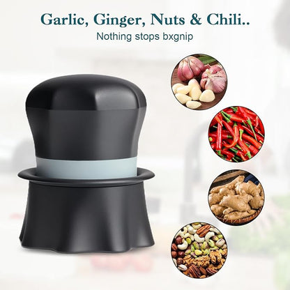 Garlic Crusher, Garlic Press Also for Ginger, Nuts, Chili, Herbs, Twist Mincer Easy Squeeze Manual Press Peeler with Peeler And Scraper, Easy to Clean