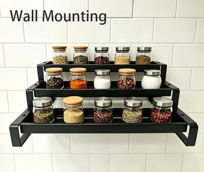3-Tier Spice Rack Organizer for Cabinet, Adjustable Tiered Spice Shelf for Countertop,Wall Mount, Metal Spice Organizer for Kitchen, Seasoning Rack for Pantry Storage
