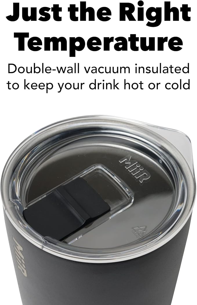 MiiR, Tumbler, Vacuum Insulated, Stainless Steel with Slide Lid, Cup Holder Compatible & BPA Free, Black, 12 Fluid Ounces
