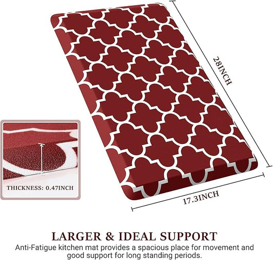WISELIFE Cushioned Anti-Fatigue Mats,17.3"x 28",Non Slip Waterproof Heavy Duty PVC Ergonomic Comfort Rug for Kitchen, Floor Home, Office, Sink, Laundry,Red