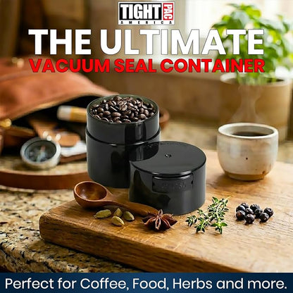 TIGHTPAC MINIVAC Portable Vacuum Seal Airtight Container – Keeps Coffee Beans, Grounds, Tea, Spices & Herbs Fresh Longer – Travel-Ready, NSF-Certified Food-Grade Storage, 10 to 30 Grams, Black Pearl