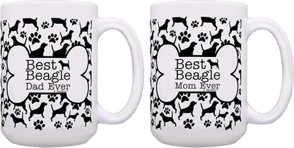 ThisWear Best Beagle Dad and Mom Ever Mug Set Bone and Paw Print Pattern 2 Pack 15-oz Cups 15oz Mugs