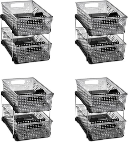 madesmart 2-Tier Organizer Multi-Purpose Slide-Out Storage with Handles and Dividers for Home and Bath, Pack of 4, Carbon