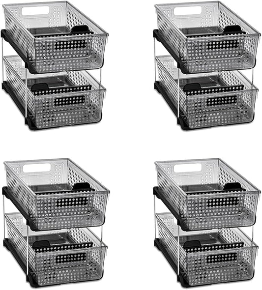madesmart 2-Tier Organizer Multi-Purpose Slide-Out Storage with Handles and Dividers for Home and Bath, Pack of 4, Carbon