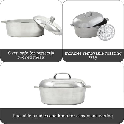 IMUSA USA Heavy Duty Cajun Oval Aluminum Roaster 15, Silver