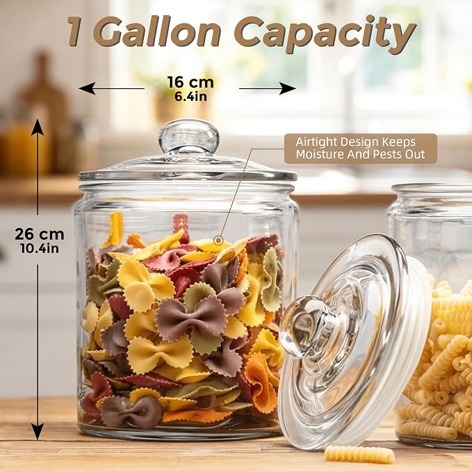 Masthome 1 Gallon Glass Jar with Lid,Large Glass Cookie Jar,Wide Mouth,Dishwasher Safe,Large Clear Jar,Storage Containers with Lids For Flour,Nuts,Cookies,Snacks