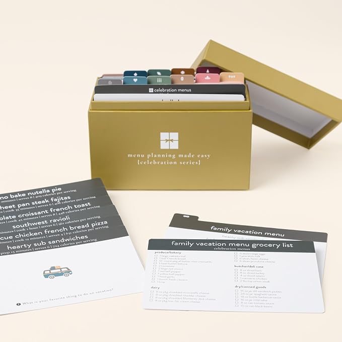 Passionate Penny Pincher PPP Meal Planner 72 Recipe Cards (Celebration Menu) - Weekly Menu | Sturdy Box 12 Reusable Grocery Shopping Lists 5 Blank Card Protector Ideas