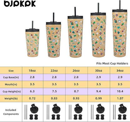 BJPKPK 18oz Tumbler With lid And Straw Stainless Steel Travel Coffee Mug Insulated Tumblers Cups,Spring Party Brown