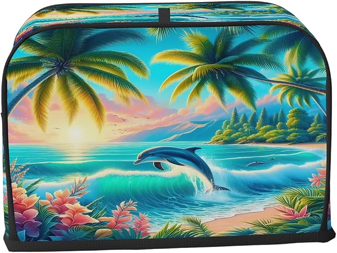 Palm Tree Toaster Cover 2 Slice Wide Slot Washable Toaster Covers | Summer Animal Dust and Fingerprint Protection Bread Maker Covers for Kitchen Accessories Decor Bakeware Women Gift