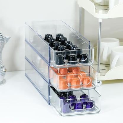 3 Tier Desk Drawer for Corner, Plastic Storage Organizer for Coffee Station, Under Sink, Bathroom Countertop and Kitchen Cabinet, Clear Stackable Pull Out Container, Short