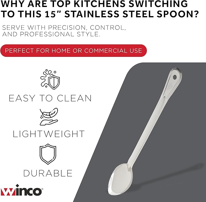 Winco Stainless Steel Basting Spoon, Solid, 15", 1.2mm