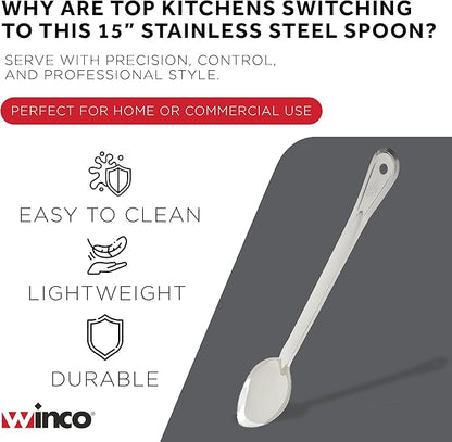 Winco Stainless Steel Basting Spoon, Solid, 15", 1.2mm