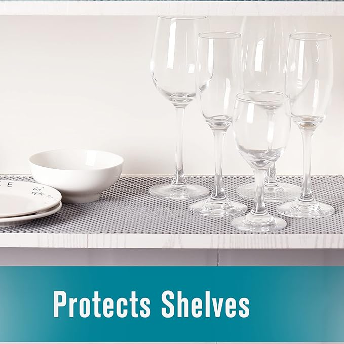 Shelf and Drawer Liner, Non-Adhesive Non Slip and Grip Durable Clean Pad Full Size 17.7 Inches x 20 Feet for Drawers, Shelves, Cabinets, Storage, Kitchen, Desks, Kitchenware, Tableware, Light Gray