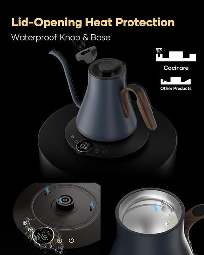 Cocinare Barista Collection Gooseneck Electric Kettle, ±1℉ Precise Temperature Control for Pour-Over Coffee & Tea, Quick Heating 1500W, Stainless Steel Interior, 0.9L (Picasso Blue)