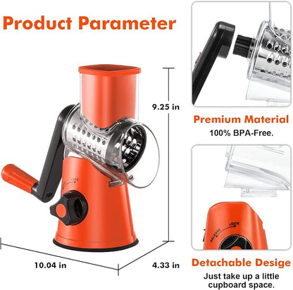 Cheese Grater Rotary, Rotary Grater for Kitchen, Kitchen Grater Vegetable Slicer with 3 Drum Blades, Fast Cutting Cheese Shredder for Vegetables and Nuts