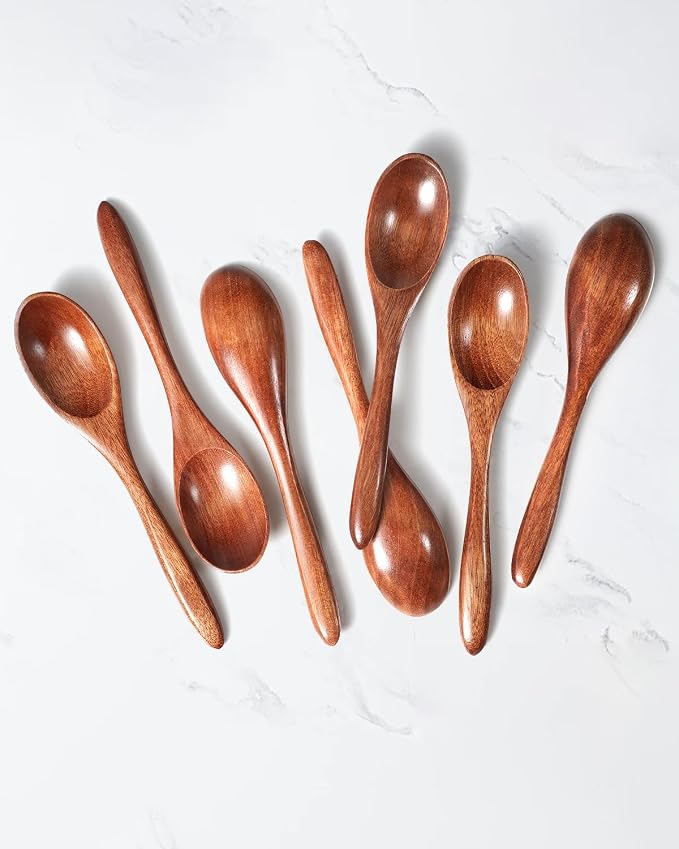 7pcs Small Wooden Spoons for Honey, Tea, Coffee Little Wood Table Spoon for Eating, Stirring Mini Wooden Utensils Set