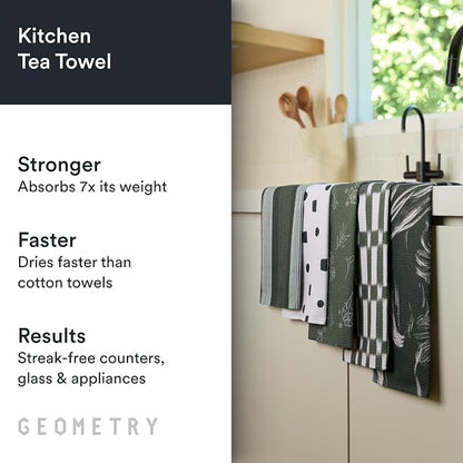 GEOMETRY Kitchen Tea Towels - Quick Dry Microfiber Dish Towels for Kitchen - Meadow 18" x 30" - 5 Pack