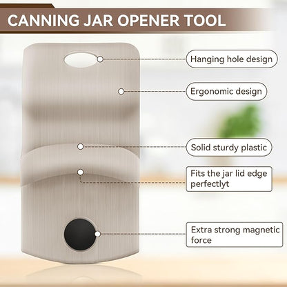 2 Pack Canning Jar Opener with Magnets, Mason Jar Opener For Canning Lids, Regular and Wide Mouth Lids, Powerful Magnet for Easy Refrigerator Storage, Releases Vacuum Seal– Patent Pending(Beige)