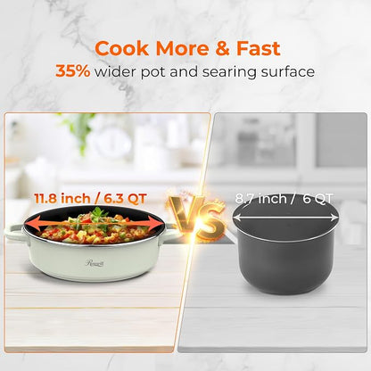 Rosewill 12.7 QT Electric Hot Pot Slow Cooker with Multiple Functions, Split Design with 11.8 inch Wider Cooking Pot and SUS Steam Basket, 1600W High Power, Includes Utensils - Light Green