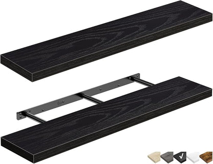 QEEIG Floating Shelves for Wall 47.2" Extra Long - Wall Mounted Shelf Bathroom Kitchen Living Room Bedroom Farmhouse Home Decor Display Bookshelf Large 47.2 x 9.3 inch Set of 2, Black (008-120B)