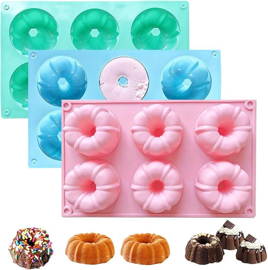 3-Piece Mini Baking Cake Pan Set, Nonstick Silicone Fluted Baking Molds for Cakes & Muffins (Set of 3 Colors)