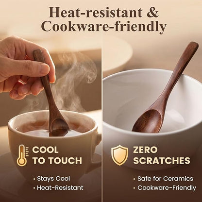 HANSGO 6PCS Wooden Spoons for Eating, 6 Inch Small Wooden Spoons for Honey, Coffee, Tea, Hot Cocoa, Jam, Bath Salts, Little Wood Table Spoon for Stirring, Smooth Finish, Unique Gifts for Men Women