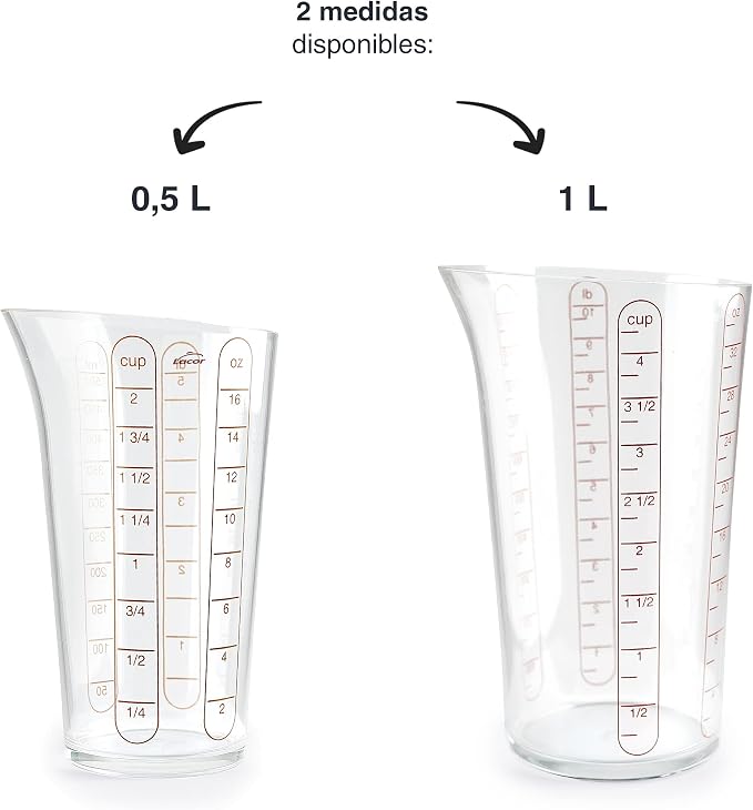 Lacor - 67075 - Basic Measuring Cup, Container with Measurements, Liquid Meter, Highest Quality Plastic, BPA Free, 8.5 cm, 0.5 L