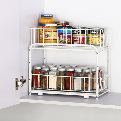 MOOACE 2-Tier Stackable Under Sink Storage Sliding Basket Organizer Drawer for Kitchen, Bathroom, Pantry, Cabinet, White