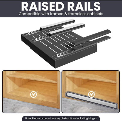 Pull Out Cabinet Organizer – Adjustable Sliding Shelf Inserts for Cabinets - Expandable Shelf Organizer from 12.6" to 20.5" – No Drill or Screw Install (Black, 1 Pack)
