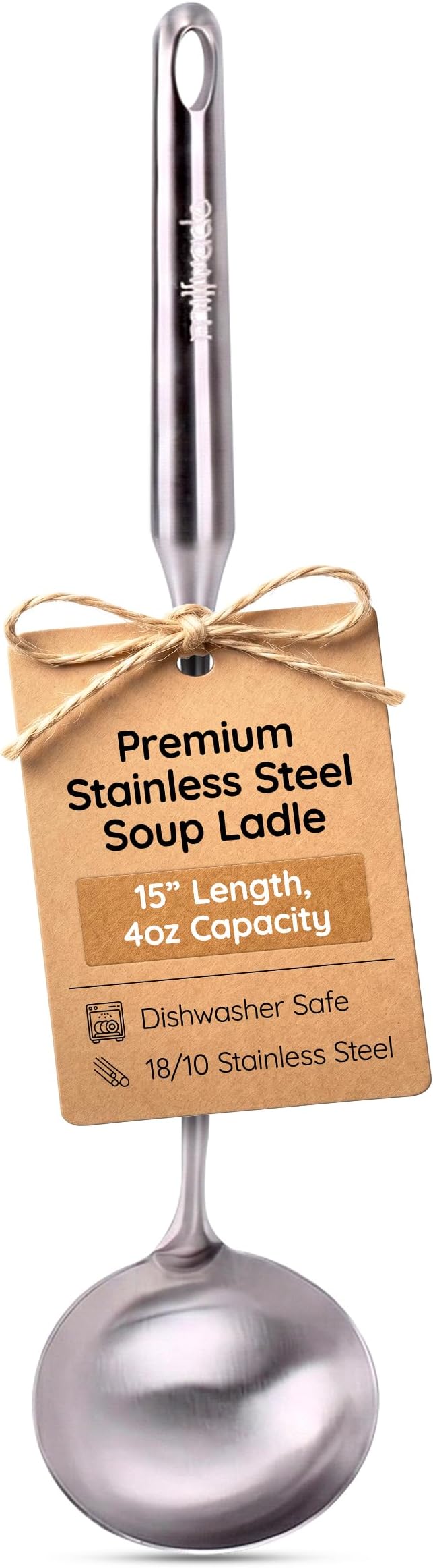 Soup Ladle, PrStainless Steel Ladle, 15" Ladles for Serving or Cooking, Premium Quality, Dishwasher Safe, Heavy Duty Durable Metal, 4 Ounce Kitchen Ladel