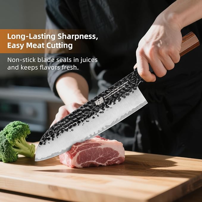 FINDKING Japanese Santoku Knife 7 Inch, Multipurpose Japanese Chef Knife with High Carbon Steel Blade, Rosewood Octagonal Handle, for Meat, Fish, Fruits and Vegetables, Dynasty Series