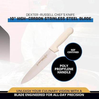 Dexter-Russell 8" Chef's Knife – S145-10PCP | SANI-SAFE Series | High-Carbon Stainless Steel Blade, NSF Certified, Slip-Resistant White Handle, Made in USA