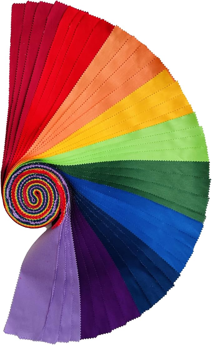 40 Strip Jelly Roll Fabric Strips for Sewing, 100% Cotton for Quilting Crafting, Precut Bundles-2.5" x 44" 10 Solid Colors Fabric