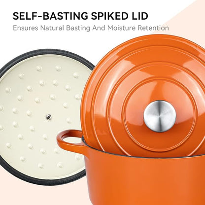 Miereirl 6 Quart Enameled Dutch Oven Pot with Lid, Cast Iron Dutch Oven with Dual Handles for Bread Baking, Cooking, Non-stick Enamel Coated Cookware (Orange)
