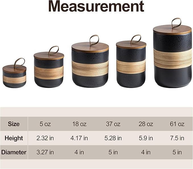 Miamolo Ceramic Jar with Lid, Coffee Container Kitchen Food Storage Jars for Spice Sugar Tea Bag, Stackable Decorative Jars for Countertop, Black & 18 fl.oz