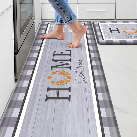 Kitchen Rugs, 2 PCS Kitchen Mats for Floor, Cushioned Non-Slip Anti Fatigue Mats for Kitchen Floor, Kitchen Runner Rugs for Standing Desk, Office, Laundry (17.3’’ x 30’’ + 17.3’’ x 70’’)