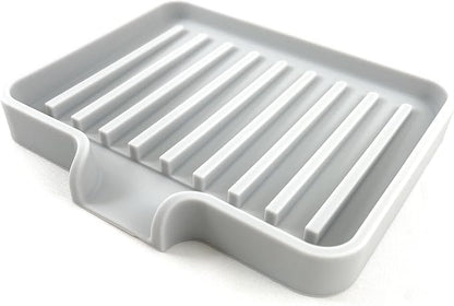 Silicone Soap Dish Tray and Sponge Holder with Drain Chute, Rectangular, Kitchen and Bathroom Sink Organizer (Light Grey, 5.2"x4" (Set of 2), 7.2 Ounces)