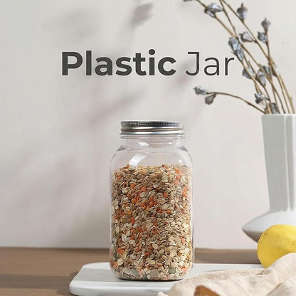 novelinks 32 oz Clear Plastic Jars with Lids, 16 Pack Large Plastic Mason Jars with Lids 32oz, Reusable Quart Containers for Kitchen Organization (16 Pack,Silver)