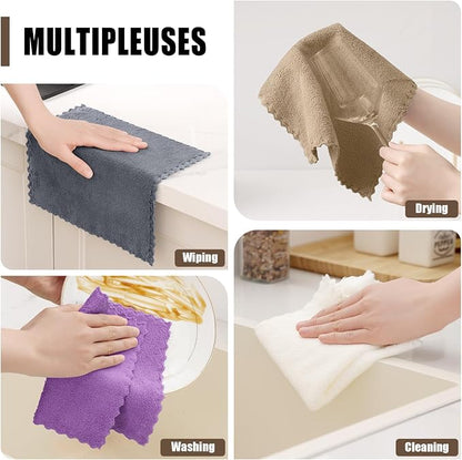 Kitinjoy 24 Pack Kitchen Dish Cloths, Super Soft and Absorbent Dish Cloths, Coral Velvet Microfiber Cleaning Cloth (7" x 9", White/Tan/Grey/Pink/Purple/Green)