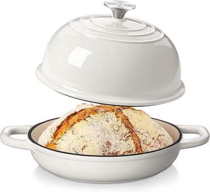 Velaze Enameled Cast Iron Dutch Oven for Bread Baking,5 QT Bread Oven Pot with Dome Lid for Crispy Artisan Bread & Bakery-Style Homemade Loaves(White)