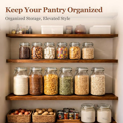 ComSaf 0.5 Gallon (71oz) Vintage Hobnail Glass Storage Jars Set of 3 with Airtight Clamp Lids, Wide Mouth Tall Canister Set for Flour, Sugar, Cereal, Pasta, Pet Food and Pantry Organization