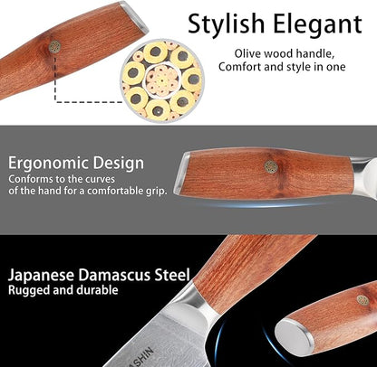 Chef Knife 8 Inch Japanese Steel Damascus Kitchen Knife VG-10 Super Stainless Steel Professional High Carbon Super Sharp Kitchen Cooking Knife, Ergonomic Santos Rose Wooden Handle