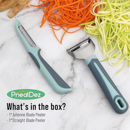 Julienne Peeler Vegetable Peeler -Y Carrot Shredder Julienne Slicer with 4.8'' Long Silicone Handle -Potato Peeler Swivel Peeler for Kitchen, Set of 2 Blue
