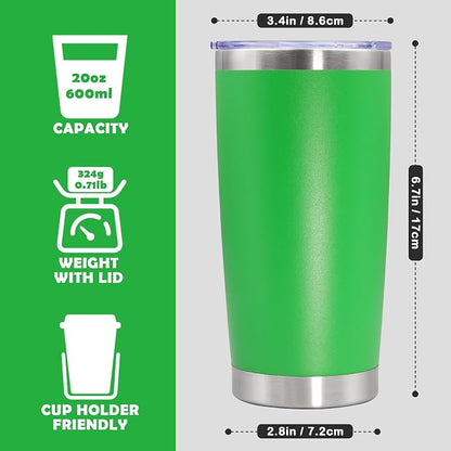 20oz Tumbler Bulk Stainless Steel Tumbler Cup with Lid Vacuum Insulated Double Wall Travel Mug, Durable Powder Coated Travel Coffee Tumbler Mug for Hot & Cold Drinks, Green,8 Pack