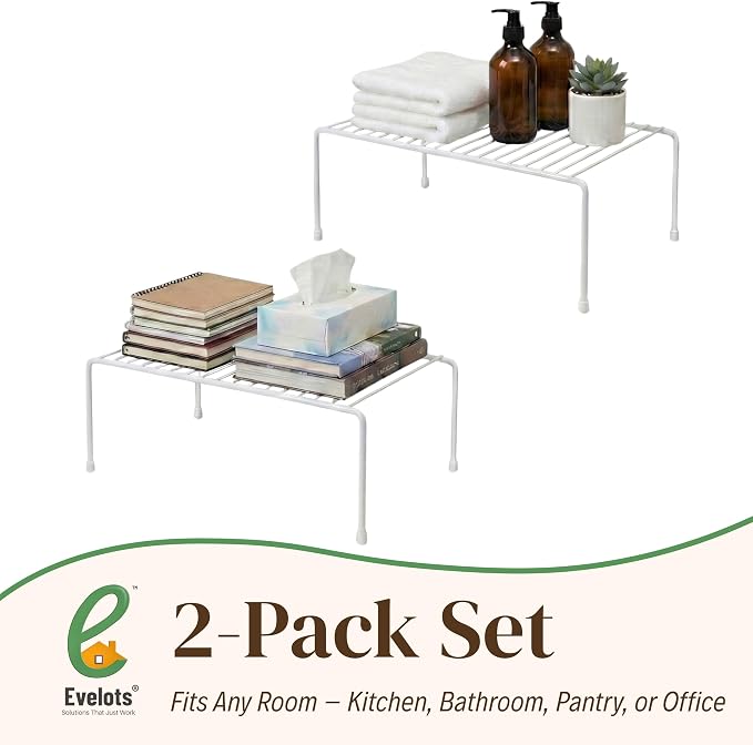 Evelots Wire Rack Cabinet Shelf Organizer -2 Pack Sturdy Metal Cabinet Riser Shelf - Double Space-Great for Kitchen, Freezer, Pantry -Rustproof